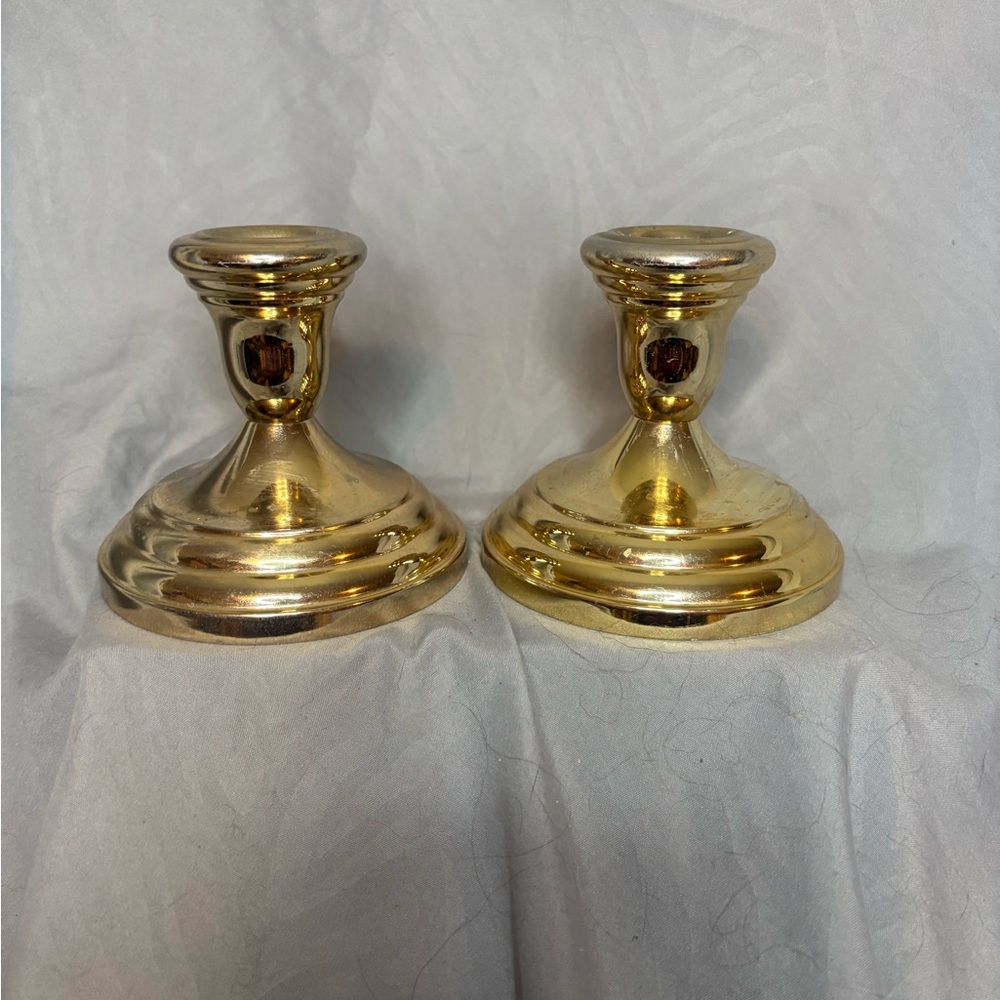 Vintage Set Gold Colored Silverplated Brass Japan Candle Holders 1980s